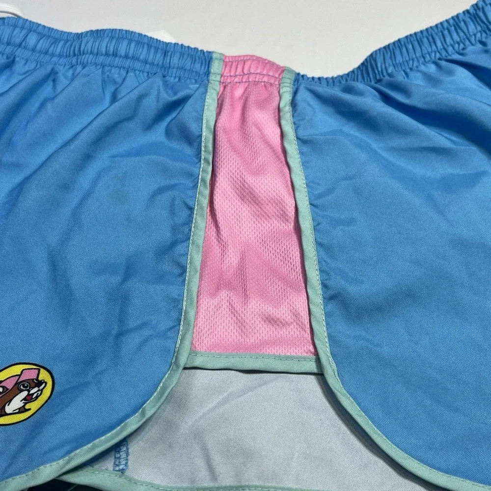 Buc-ees Womens Small Shorts Texas Blue Pink Athletic‎ Swim Trunks S Bucees Retro